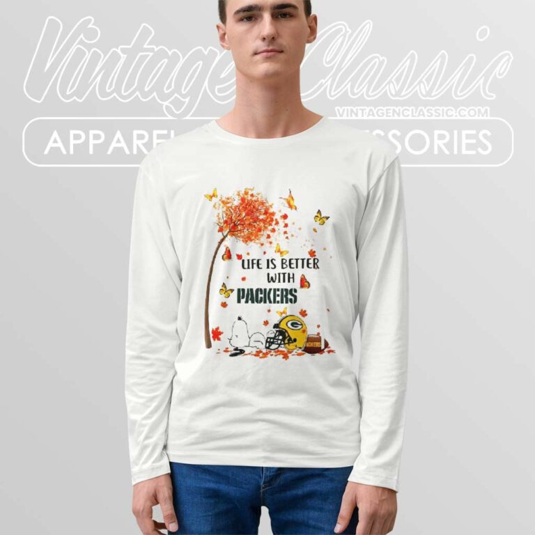 Snoopy Fall Life Is Better With Green Bay Packers Long Sleeve Tee Snoopy Fall Life Is Better With Green Bay Packers Long Sleeve Tee
