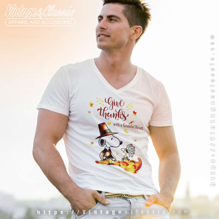 Snoopy Give Thanks With A Grateful Heart V Neck TShirt Snoopy Give Thanks With A Grateful Heart V Neck TShirt