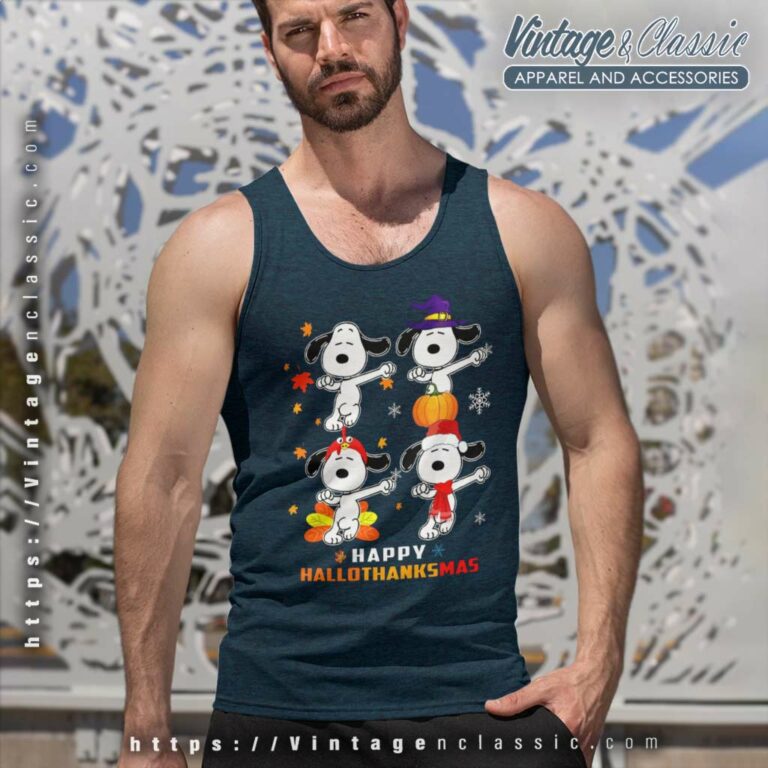 Snoopy Happy Hallo Thanksmas Tank Top Racerback Snoopy Happy Hallo Thanksmas Tank Top Racerback