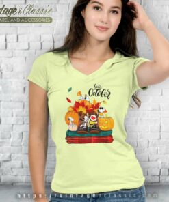 Snoopy Hello October Shirt Halloween 6 Snoopy Hello October Shirt Halloween V Neck TShirt