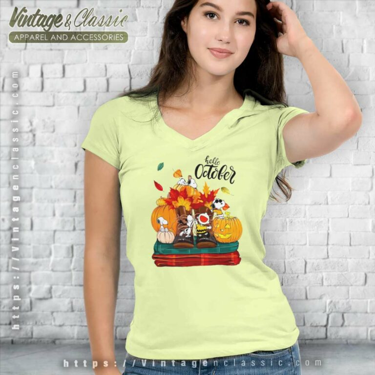 Snoopy Hello October Shirt Halloween V Neck TShirt Snoopy Hello October Shirt Halloween V Neck TShirt