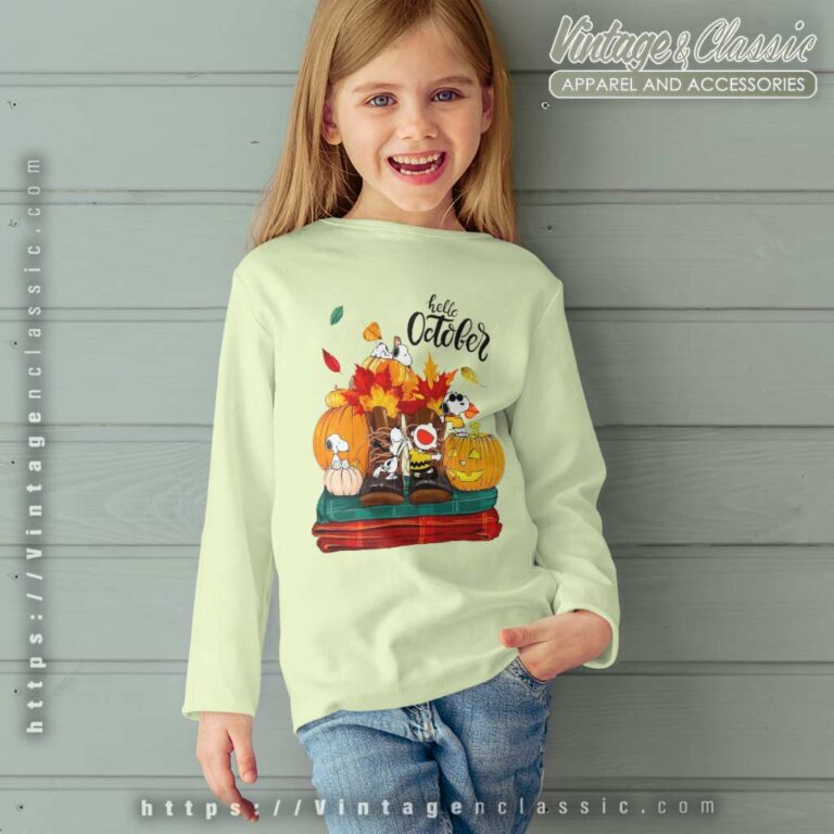 Snoopy Hello October Shirt Halloween kids Longsleeves Snoopy Hello October Shirt Halloween kids Longsleeves