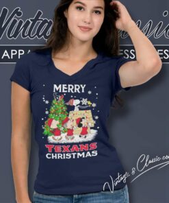 Snoopy Houston Texans Merry Christmas Peanuts Characters V Neck TShirt