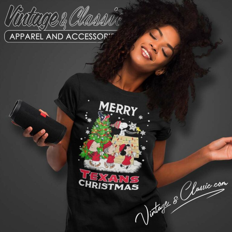 Snoopy Houston Texans Merry Christmas Peanuts Characters Women TShirt Snoopy Houston Texans Merry Christmas Peanuts Characters Women TShirt