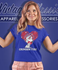 Snoopy Hug Alabama Crimson Tide Heart Diamond Women T Shirt