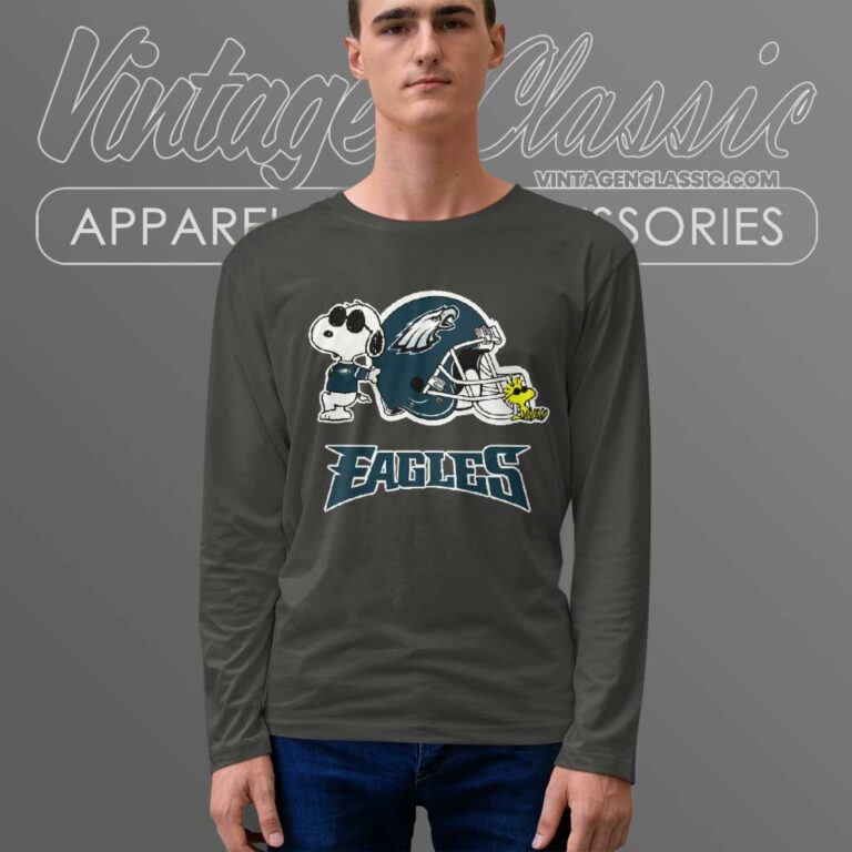 Snoopy Joe Cool And Woodstock Philadelphia Eagles Long Sleeve Tee Snoopy Joe Cool And Woodstock Philadelphia Eagles Long Sleeve Tee