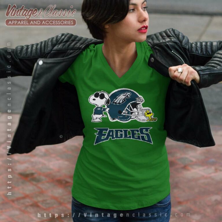 Snoopy Joe Cool And Woodstock Philadelphia Eagles V Neck TShirt Snoopy Joe Cool And Woodstock Philadelphia Eagles V Neck TShirt