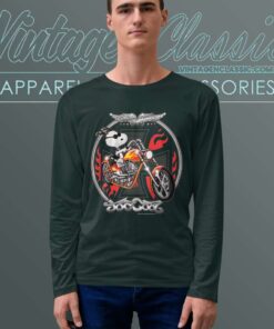 Snoopy Joe Cool Harley Flames Motorcycle Long Sleeve Tee
