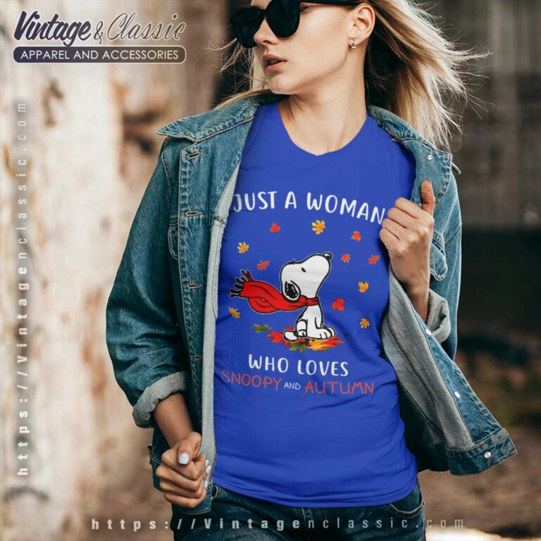 Snoopy Just A Woman Love Autumn Halloween V Neck TShirt Snoopy Just A Woman Love Autumn Halloween V Neck TShirt