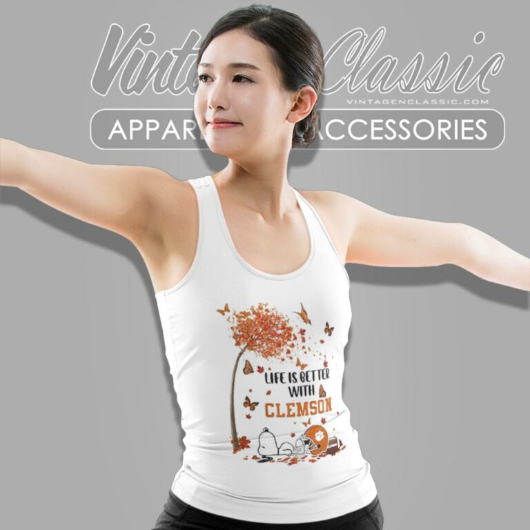 Snoopy Life Is Better With Fall Clemson Tigers Tank Top Racerback Snoopy Life Is Better With Fall Clemson Tigers Tank Top Racerback