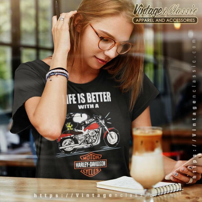 Snoopy Life Is Better With Harley Davidson Women TShirt Snoopy Life Is Better With Harley Davidson Women TShirt