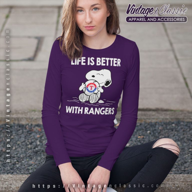 Snoopy Life Is Better With Texas Rangers Long Sleeve Tee Snoopy Life Is Better With Texas Rangers Long Sleeve Tee