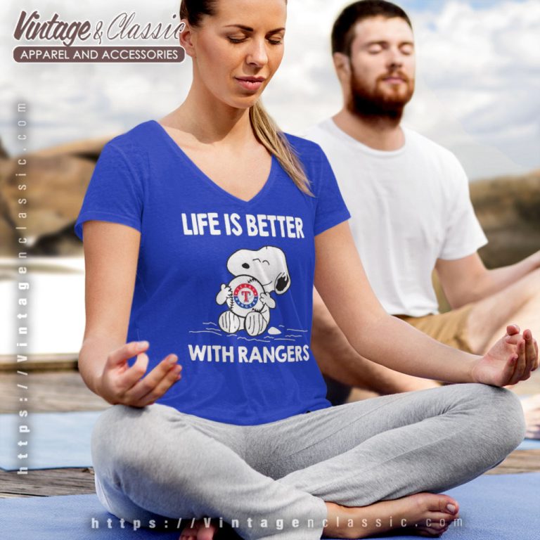 Snoopy Life Is Better With Texas Rangers V Neck TShirt Snoopy Life Is Better With Texas Rangers V Neck TShirt
