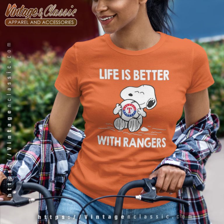 Snoopy Life Is Better With Texas Rangers Women T Shirt Snoopy Life Is Better With Texas Rangers Women T Shirt