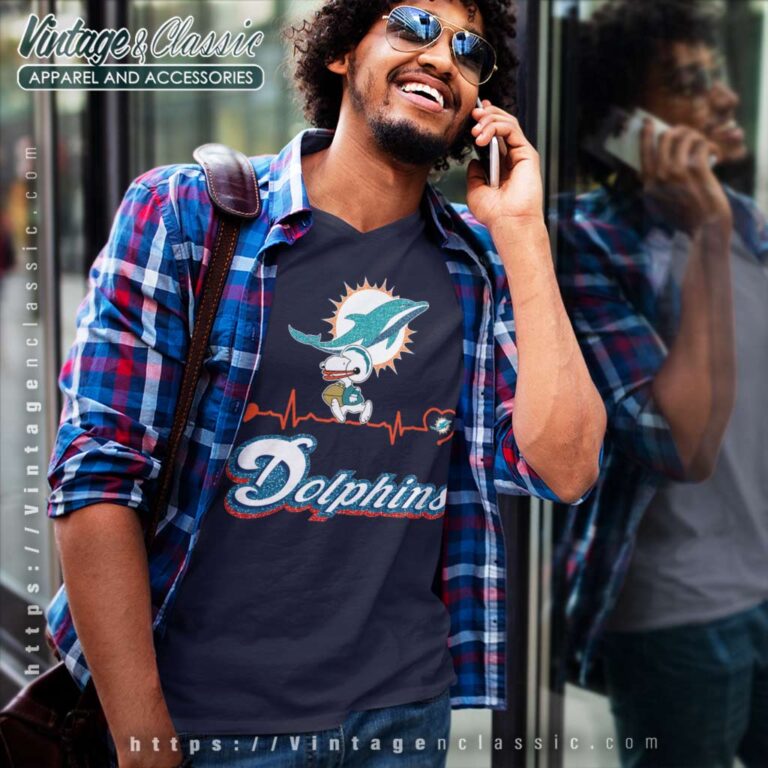 Snoopy Miami Dolphins Logo Heartbeat V Neck TShirt Snoopy Miami Dolphins Logo Heartbeat V Neck TShirt