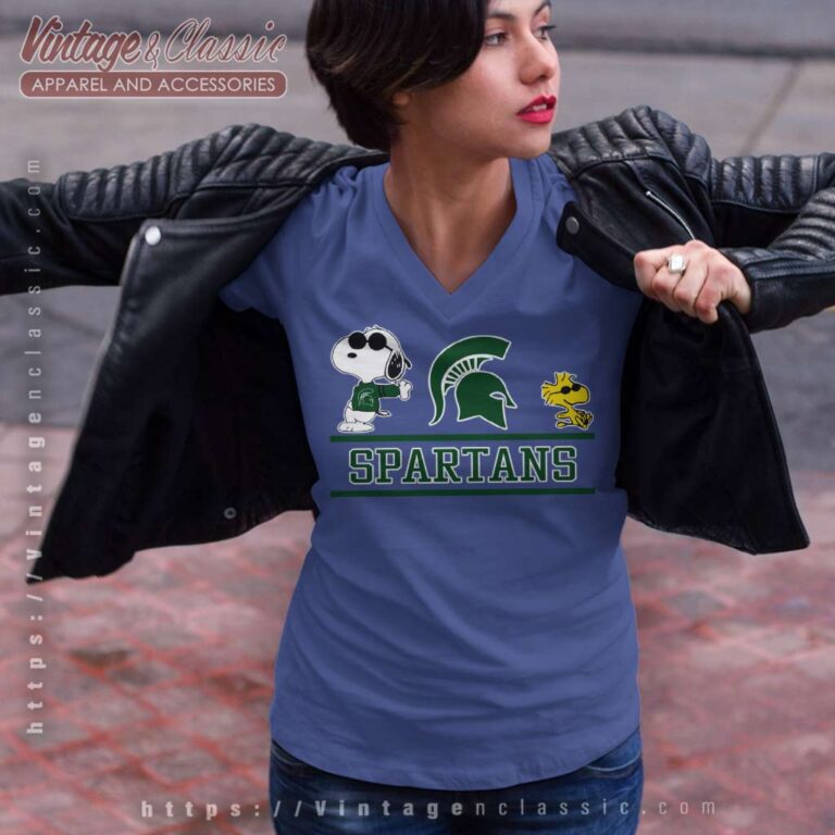 Snoopy Michigan State Spartans V Neck TShirt Snoopy Michigan State Spartans V Neck TShirt