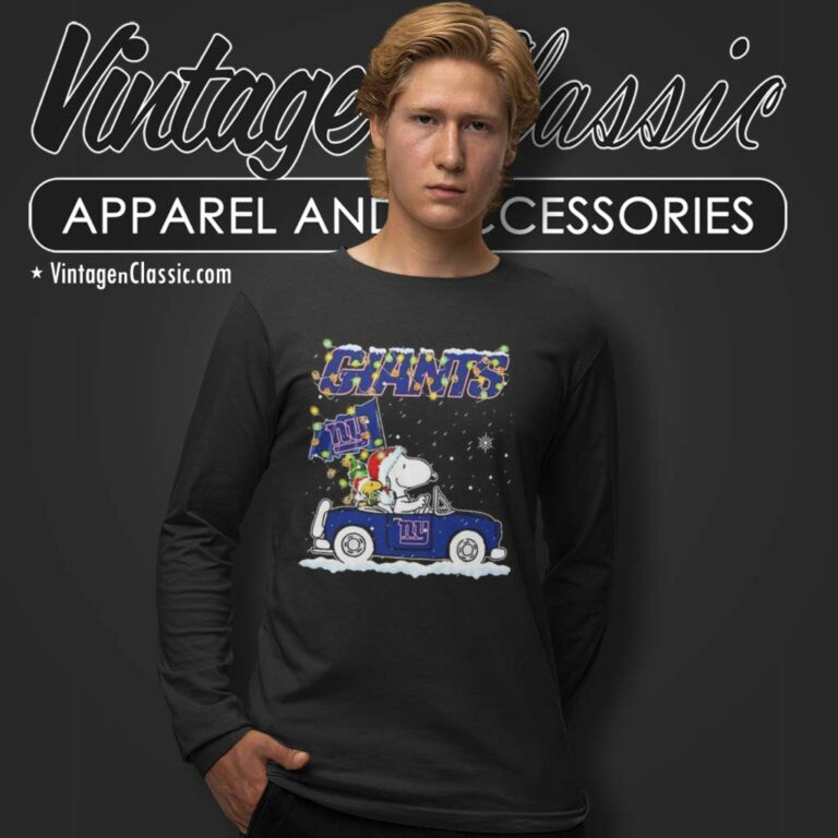 Snoopy New York Giants Driver Car Christmas Long Sleeve Tee Snoopy New York Giants Driver Car Christmas Long Sleeve Tee