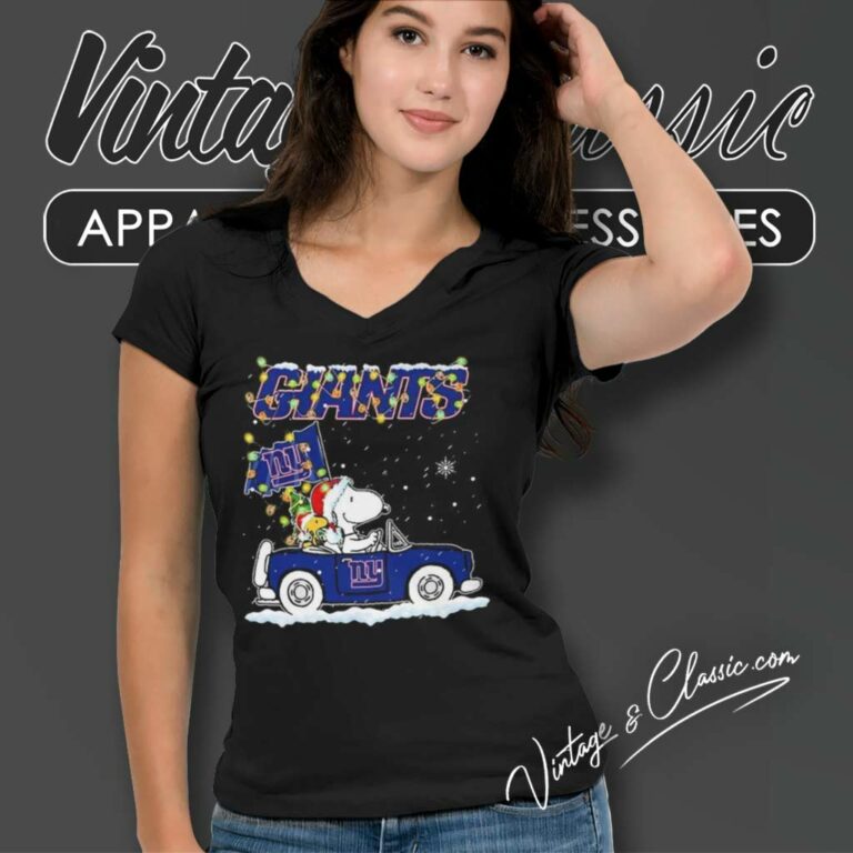 Snoopy New York Giants Driver Car Christmas V Neck TShirt Snoopy New York Giants Driver Car Christmas V Neck TShirt