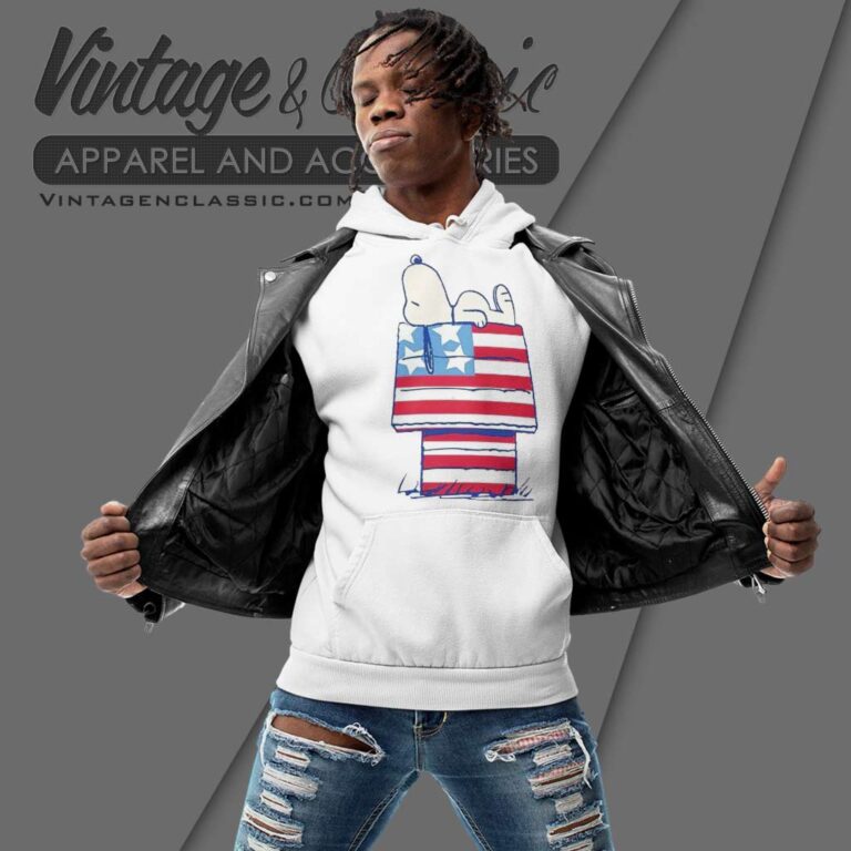Snoopy On American Flag Dog House Hoodie Snoopy On American Flag Dog House Hoodie