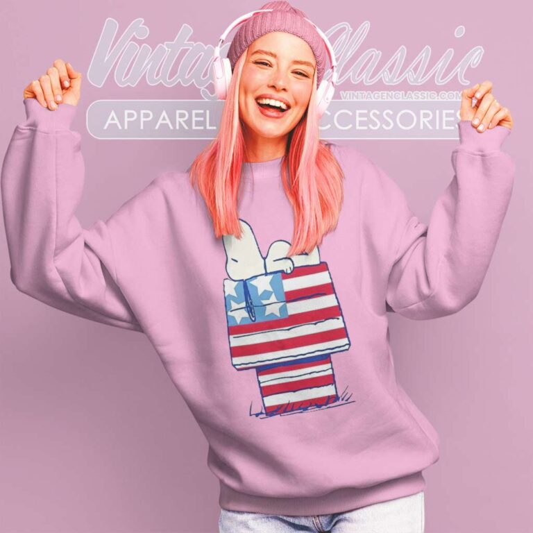 Snoopy On American Flag Dog House Sweatshirt Snoopy On American Flag Dog House Sweatshirt