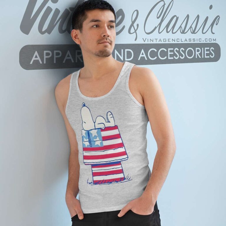 Snoopy On American Flag Dog House Tank Top Racerback Snoopy On American Flag Dog House Tank Top Racerback