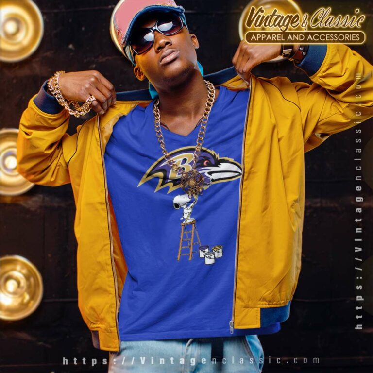 Snoopy Paints The Baltimore Ravens Logo V Neck TShirt Snoopy Paints The Baltimore Ravens Logo V Neck TShirt