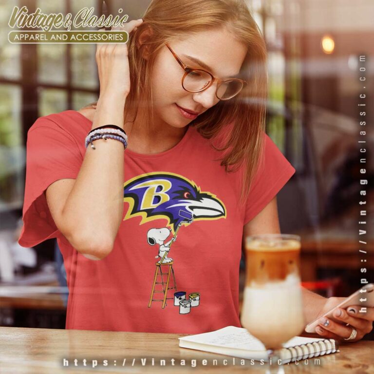 Snoopy Paints The Baltimore Ravens Logo Women TShirt Snoopy Paints The Baltimore Ravens Logo Women TShirt