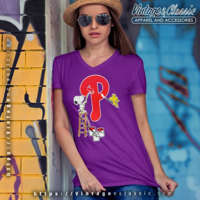 Snoopy Paints The Philadelphia Phillies Logo Baseball V Neck TShirt Snoopy Paints The Philadelphia Phillies Logo Baseball V Neck TShirt
