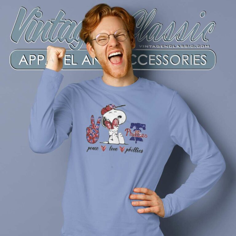 Snoopy Peace Love Philadelphia Phillies Long Sleeve Tee Snoopy Peace Love Philadelphia Phillies Long Sleeve Tee