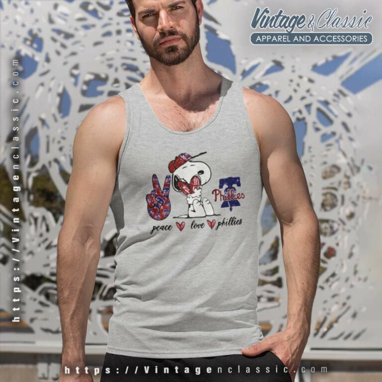 Snoopy Peace Love Philadelphia Phillies Tank Top Racerback Snoopy Peace Love Philadelphia Phillies Tank Top Racerback