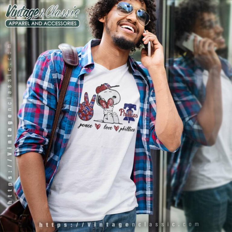 Snoopy Peace Love Philadelphia Phillies V Neck TShirt Snoopy Peace Love Philadelphia Phillies V Neck TShirt