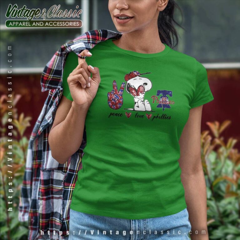 Snoopy Peace Love Philadelphia Phillies Women TShirt Snoopy Peace Love Philadelphia Phillies Women TShirt