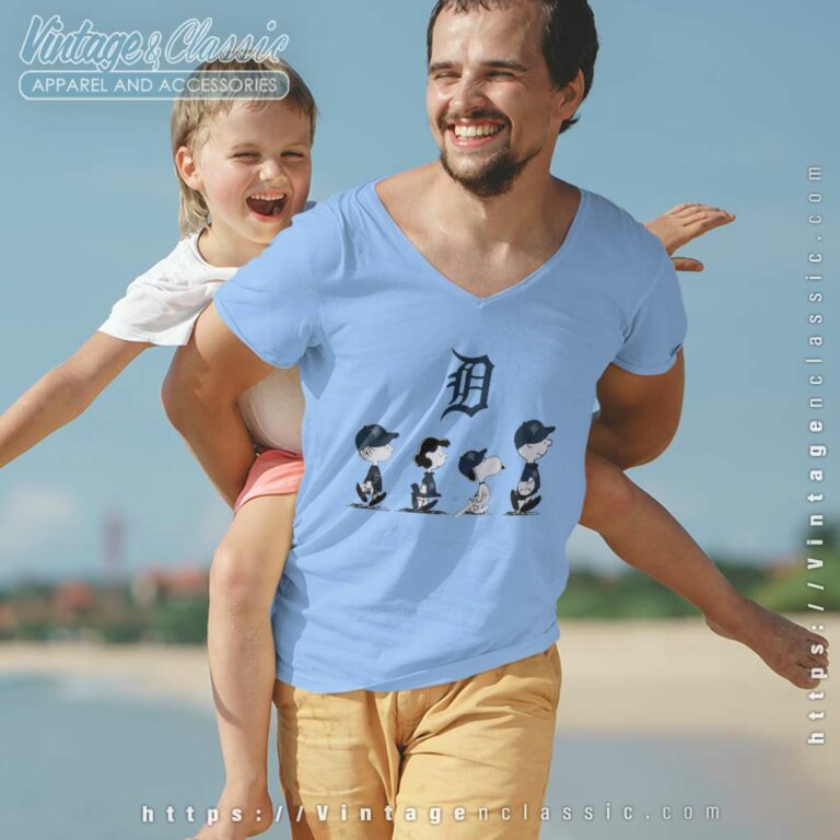 Snoopy Peanut Characters Detroit Tigers V Neck TShirt Snoopy Peanut Characters Detroit Tigers V Neck TShirt