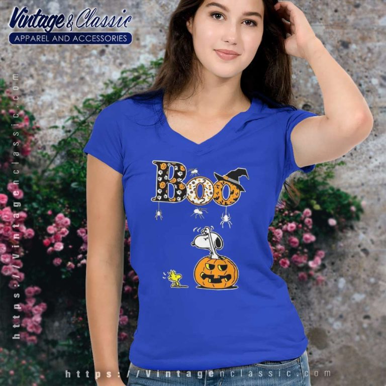 Snoopy Peanuts Boo Witch Pattern Halloween V Neck TShirt Snoopy Peanuts Boo Witch Pattern Halloween V Neck TShirt