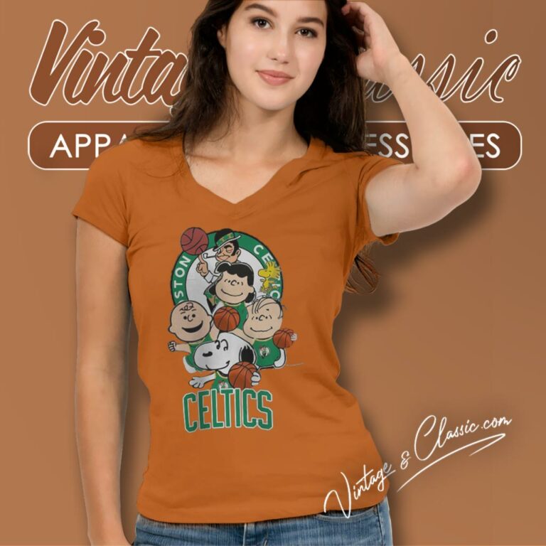 Snoopy Peanuts Boston Celtics V Neck TShirt Snoopy Peanuts Boston Celtics V Neck TShirt