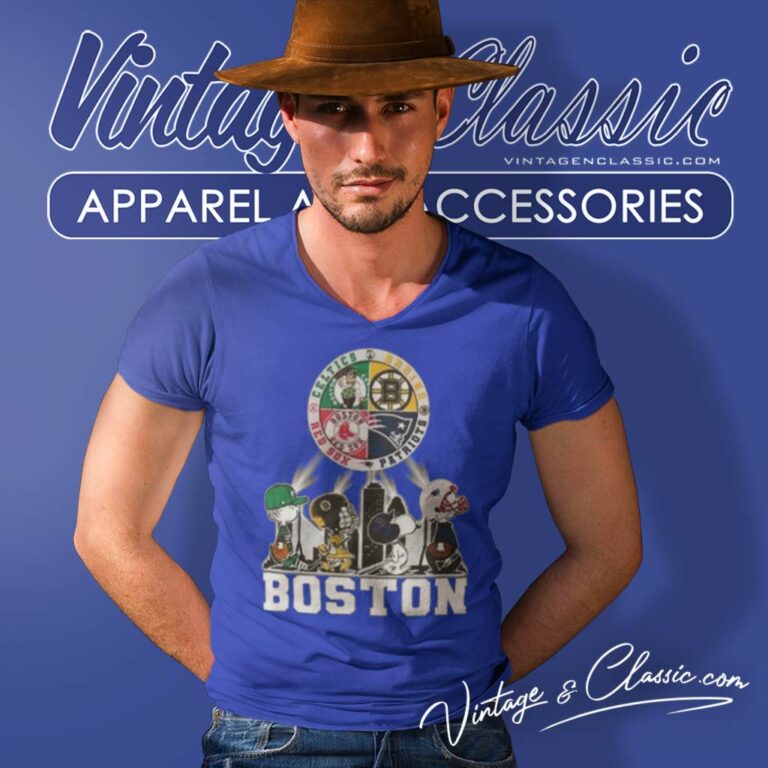 Snoopy Peanuts Characters Boston City Legend V Neck TShirt Snoopy Peanuts Characters Boston City Legend V Neck TShirt