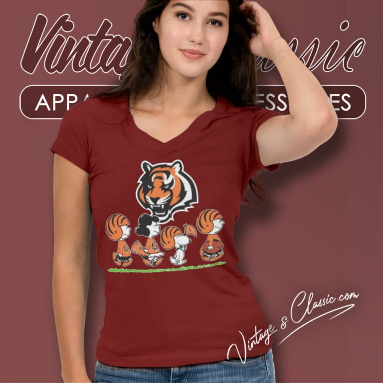 Snoopy Peanuts Cheer For The Cincinnati Bengals V Neck TShirt Snoopy Peanuts Cheer For The Cincinnati Bengals V Neck TShirt