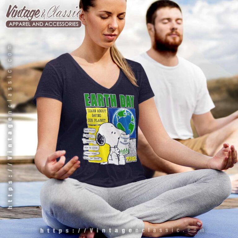 Snoopy Peanuts Earth Day 90s V Neck TShirt Snoopy Peanuts Earth Day 90s V Neck TShirt