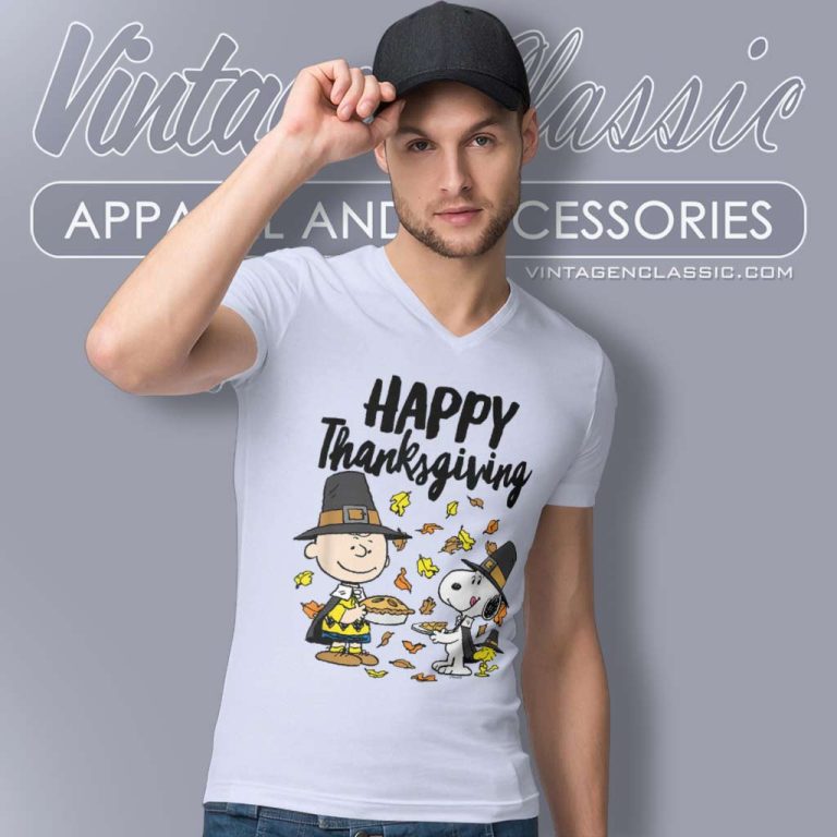 Snoopy Peanuts Happy Thanksgiving V Neck TShirt Snoopy Peanuts Happy Thanksgiving V Neck TShirt