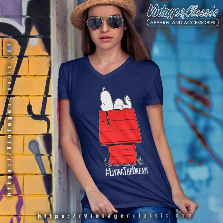 Snoopy Peanuts Living The Dream V Neck TShirt Snoopy Peanuts Living The Dream V Neck TShirt