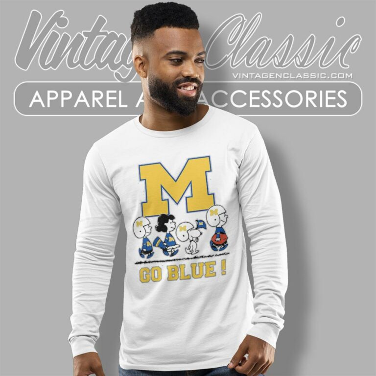 Snoopy Peanuts Michigan Wolverines Go Blue Long Sleeve Tee Snoopy Peanuts Michigan Wolverines Go Blue Long Sleeve Tee