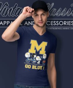 Snoopy Peanuts Michigan Wolverines Go Blue V Neck TShirt