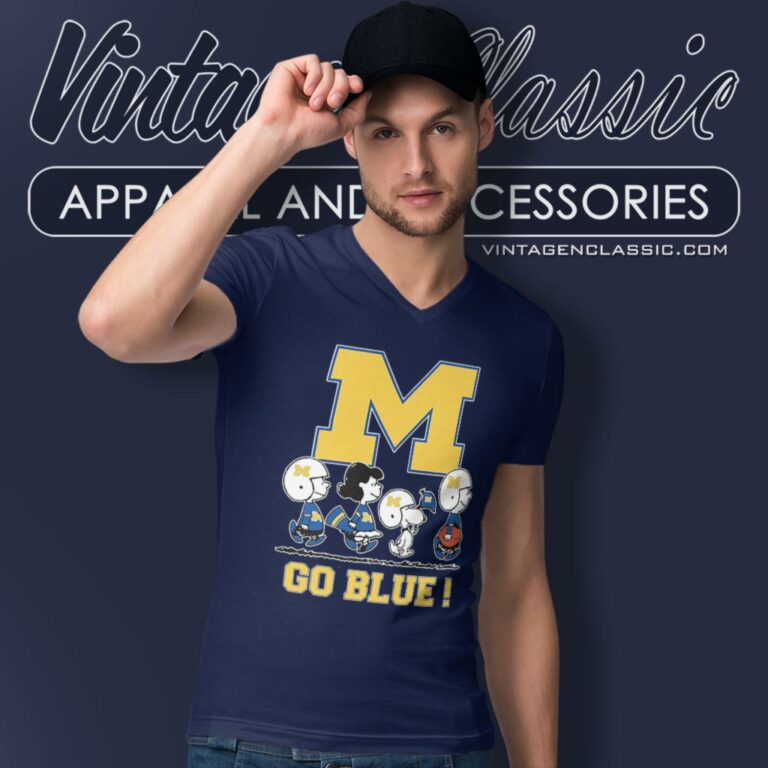 Snoopy Peanuts Michigan Wolverines Go Blue V Neck TShirt Snoopy Peanuts Michigan Wolverines Go Blue V Neck TShirt