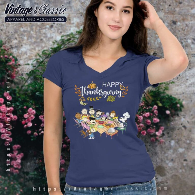 Snoopy Peanuts Party Happy Thanksgiving V Neck TShirt Snoopy Peanuts Party Happy Thanksgiving V Neck TShirt