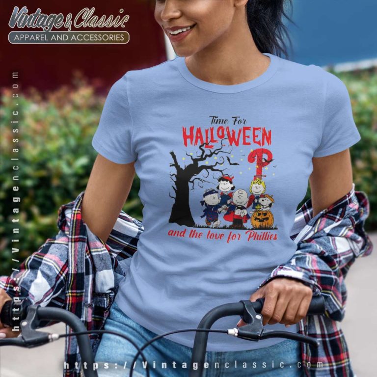 Snoopy Peanuts Time For Halloween And The Love For Philadelphia Phillies Women TShirt Snoopy Peanuts Time For Halloween And The Love For Philadelphia Phillies Women TShirt