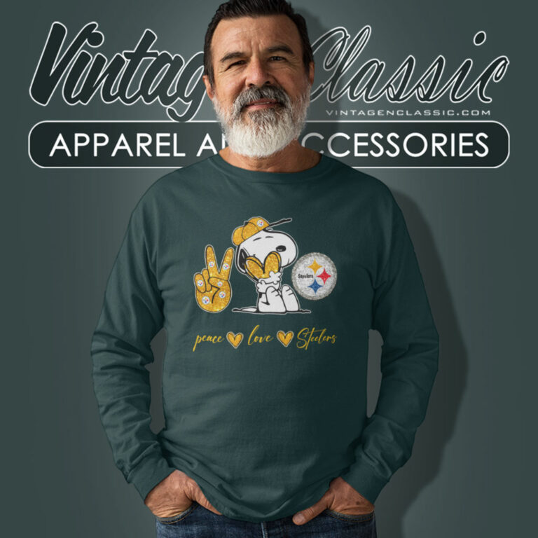 Snoopy Pittsburgh Steelers Peace Love Long Sleeve Tee Snoopy Pittsburgh Steelers Peace Love Long Sleeve Tee