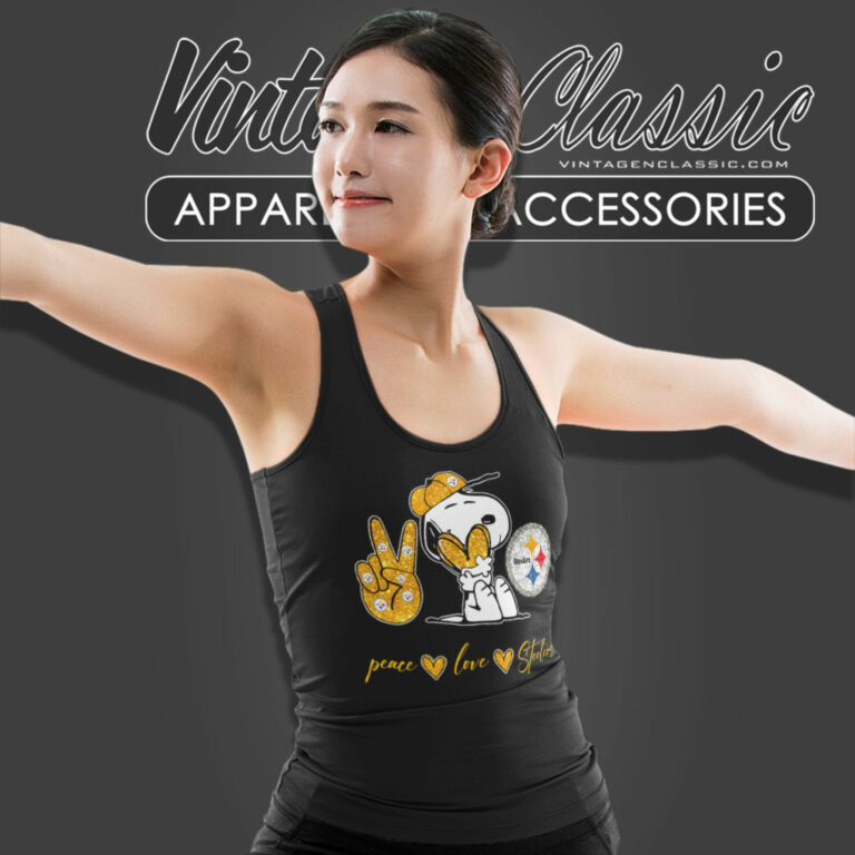 Snoopy Pittsburgh Steelers Peace Love Tank Top Racerback Snoopy Pittsburgh Steelers Peace Love Tank Top Racerback