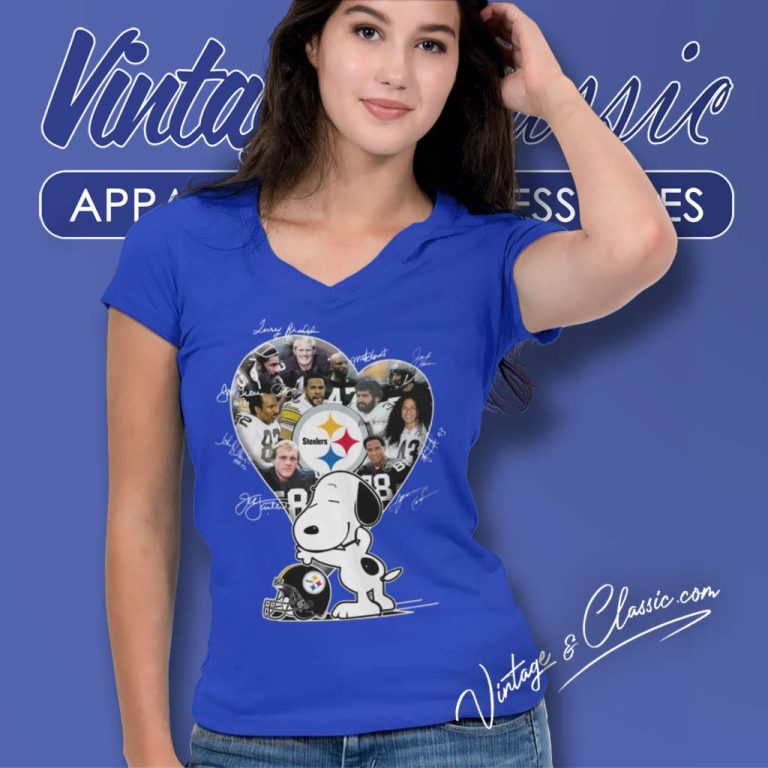Snoopy Pittsburgh Steelers Players Signatures V Neck TShirt Snoopy Pittsburgh Steelers Players Signatures V Neck TShirt