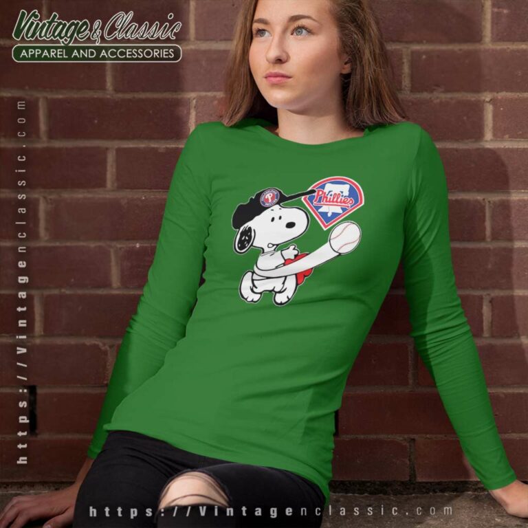 Snoopy Play Baseball Phillies Team Long Sleeve Tee Snoopy Play Baseball Phillies Team Long Sleeve Tee