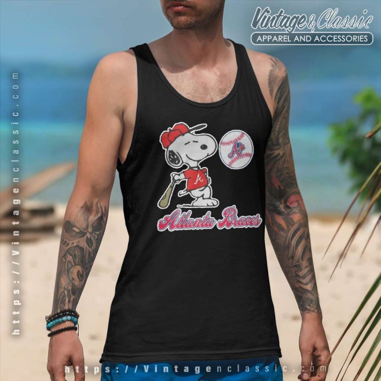 Snoopy Playing Baseball Atlanta Braves Tank Top Racerback Snoopy Playing Baseball Atlanta Braves Tank Top Racerback